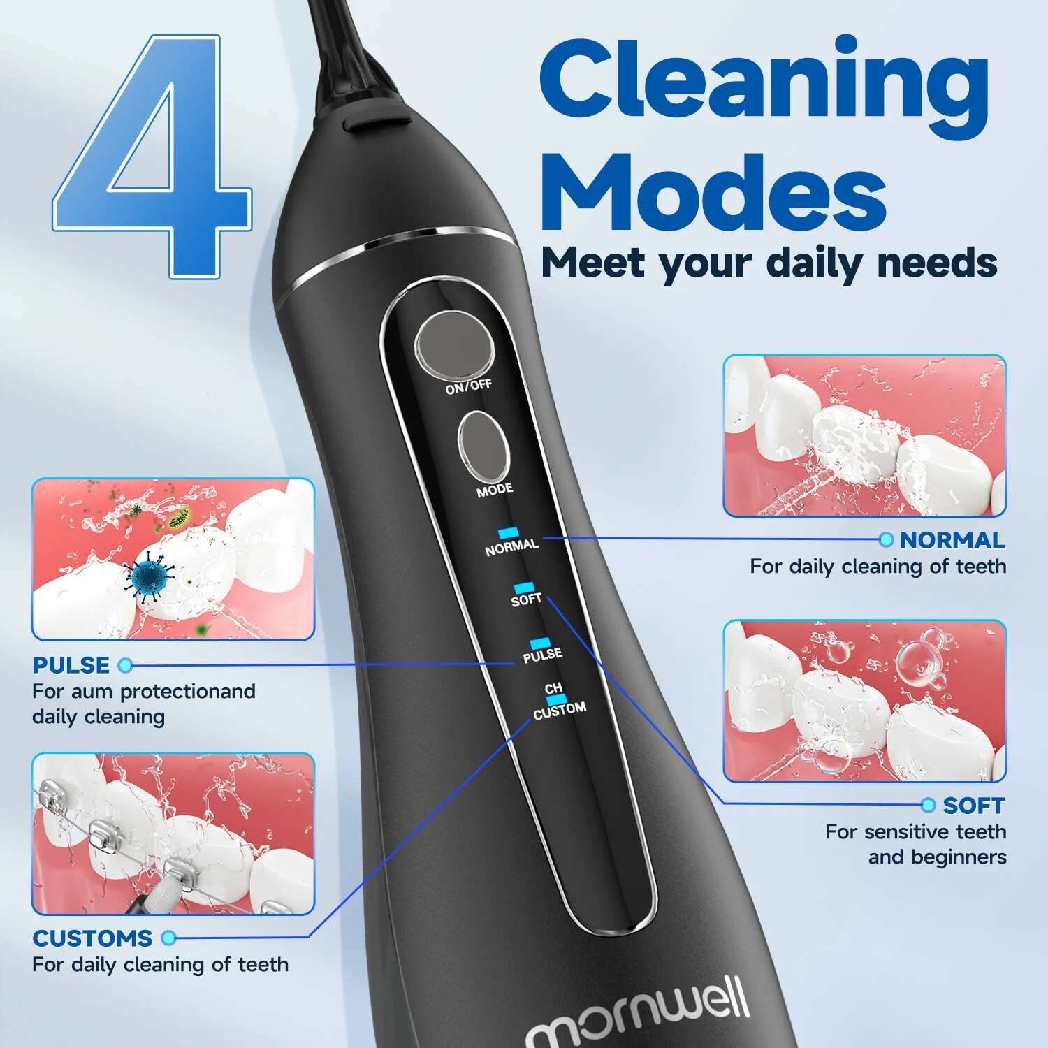 ss Portable Cordless F18 Oral Irrigator 3 Cleaning Modes Waterproof Rechargeable Dental Cleaner 4 Nozzles Clean Gums