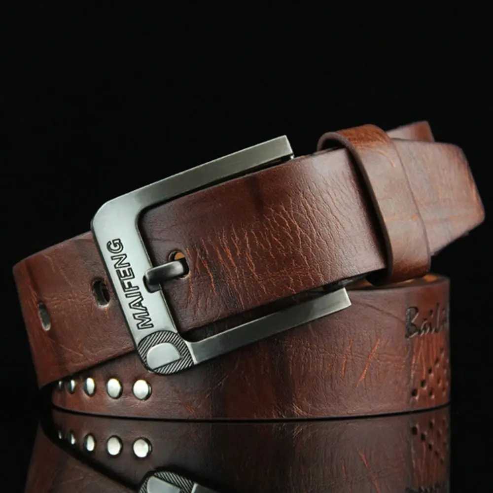 Real leather mens belt luxurious high-quality classic buckle business denim retro belt alloy belt W250109