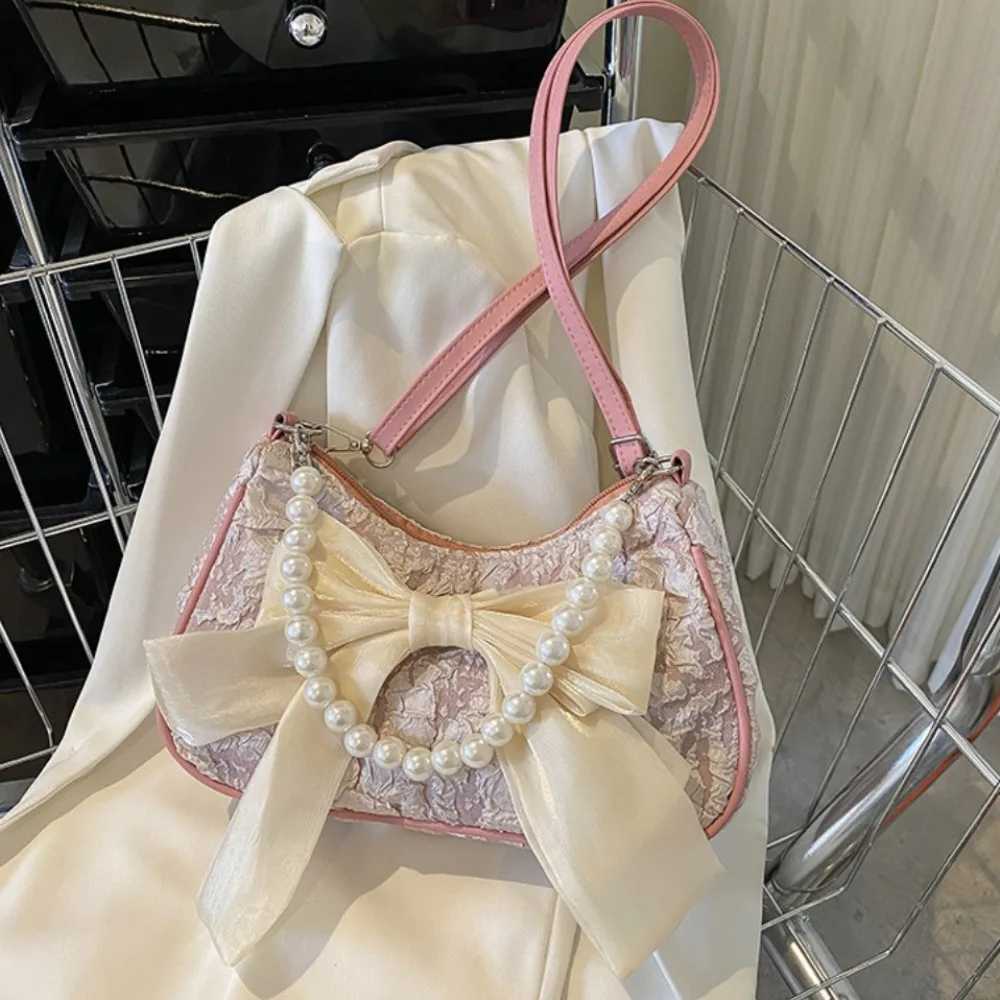 Canvas Bow Shoulder Bag Pearl Handbag Bow Underarm Bag Phe Bag Crossbody Bag Small Square Bag GirlsXJ250108