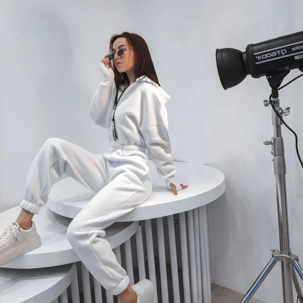 Winter Two Piece Sets Women Tracksuit Oversized Suit Autumn Trouser Suits Female Sweatshirt Solid Sports Hoodie Sportswear 250106