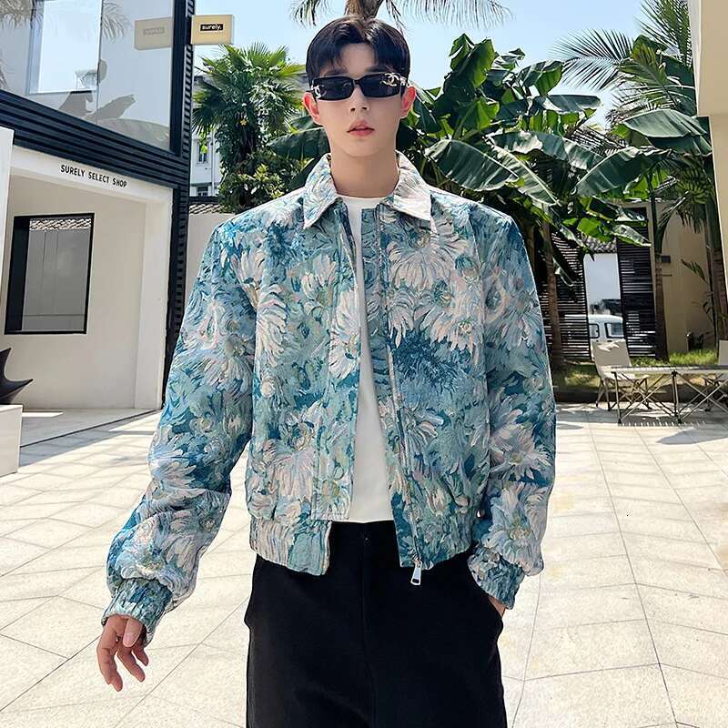 Korean Fashion Ral Printed Jacket Men's 2024 Autumn New Gentleman Original Trendy Street Shoulder Pad Outerwear Lz1389