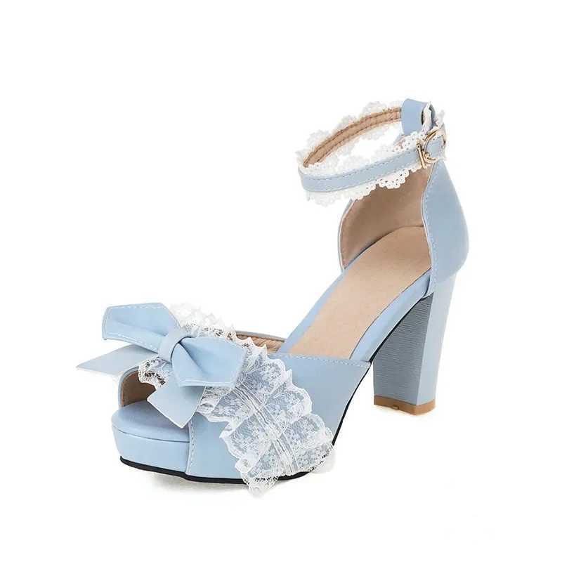 Childrens Fashion Lolita Sandals Sweet Lace Diapers Toe Bow High Heels Girls New Mary Jens Cosplay Princess Shoes W250108