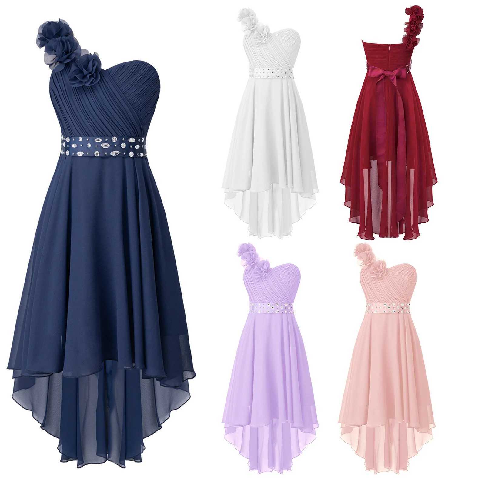Kid Girls Child Flower Chiffon Tulle Lace Dress Wedding Bridesmaid One-shoulder Formal Par Asymmetrical Dance Prom Gown DressXJ250108
