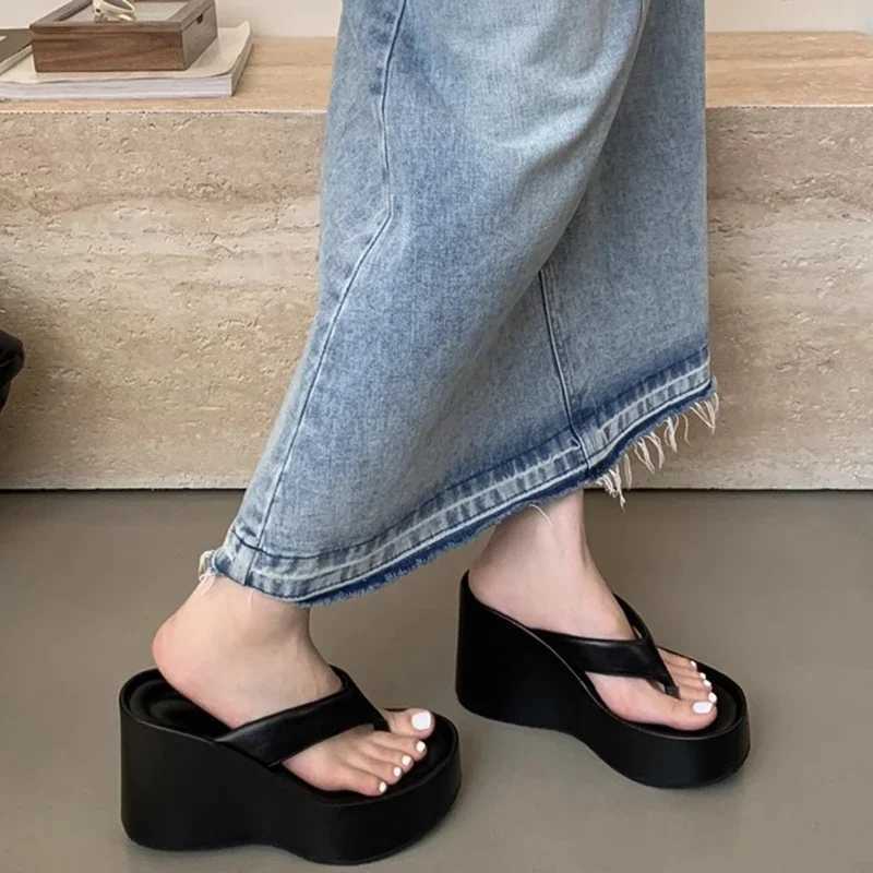 New Arrival Design summer short and chubby womens slippers fashion platform wedge high heels silver womens shoes Zapatillas De Mujer T250108