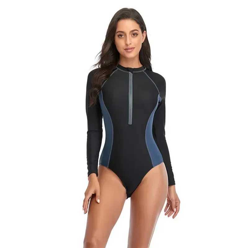 Printed One Piece Swimsuit Women New Long Seve Surfing Suit Fashion Swimming Suit Bathing Suits Swimwear Woman WetsuitXJ240108