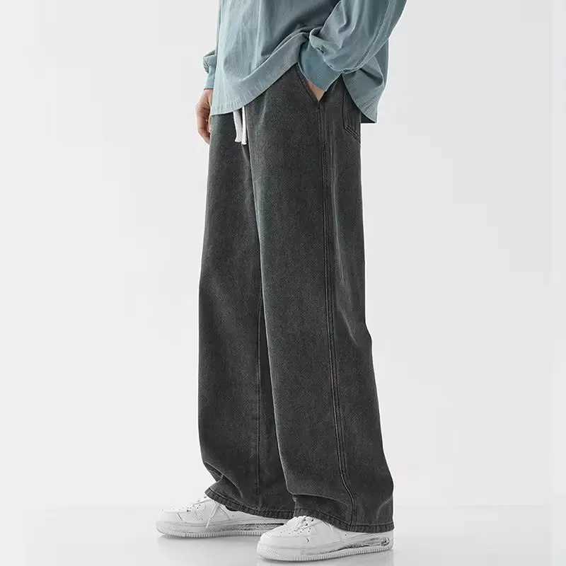 Casual Straight-Leg Jeans Mens Spring New Loose-Fit Elastic Waist American Style Wide-Leg Trousers New Arrival High Street Fashion M250610