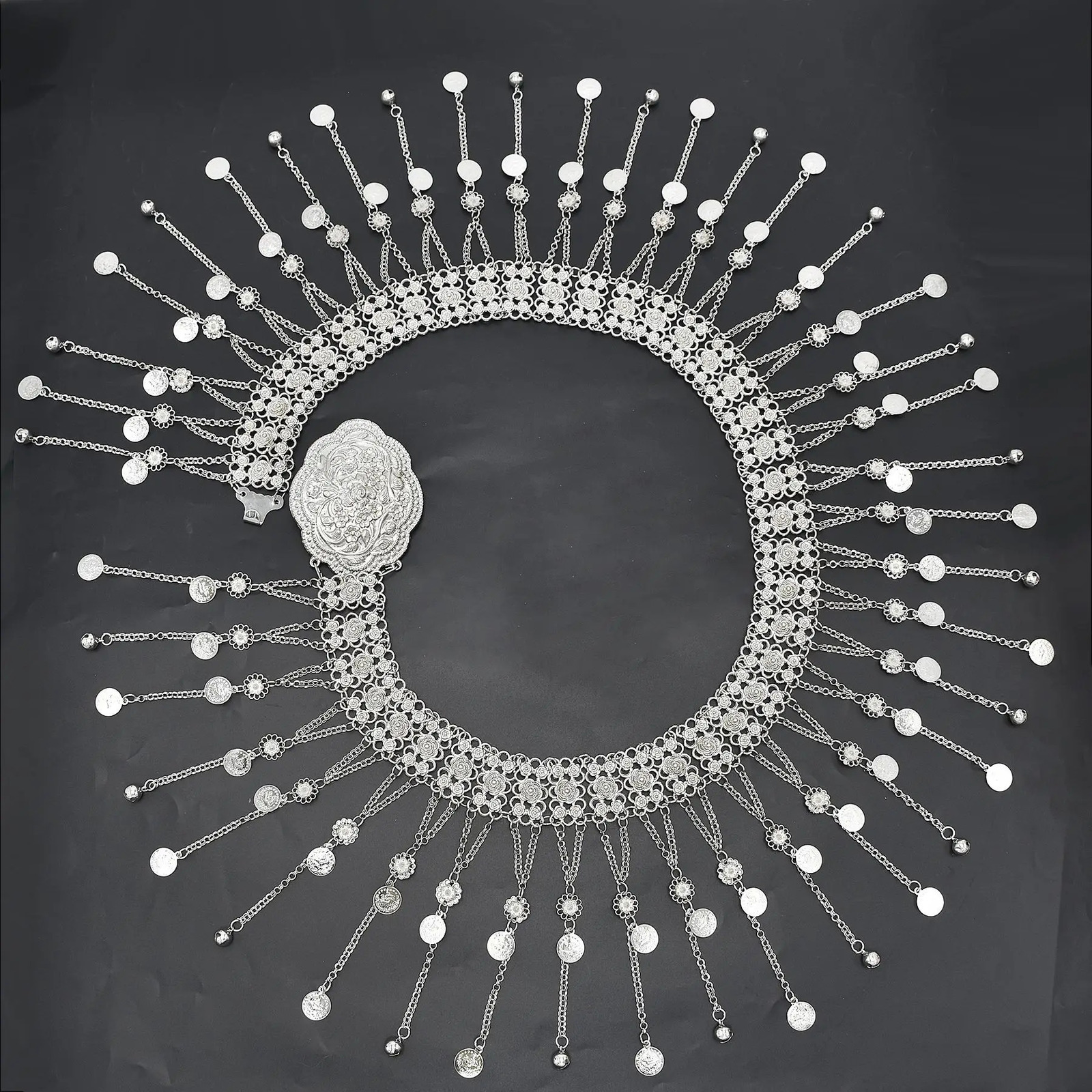 Vintage Oxidized Silver Color Metal Belly Chains for Women Ethnic Coin Long Tassel Dance Dress Waist Body Chain Gypsy Indian 250107