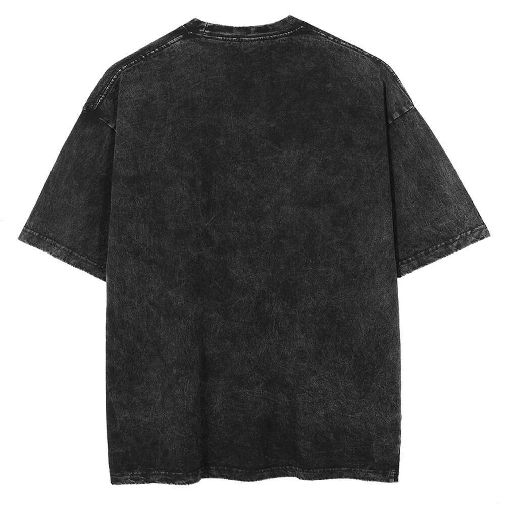 Men Washed Vintage Black Cotton T Shirt Japanese Anime Graph