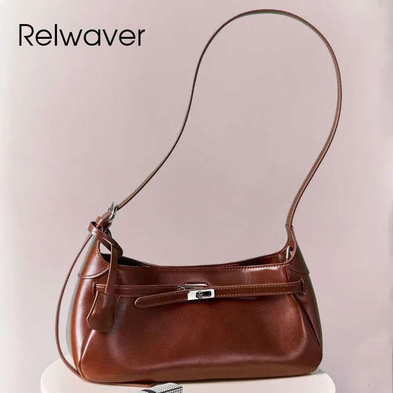 Relwaver Women Messenger Bags Genuine Leather Shoulder 2025 Spring Summer Women's Handbag Fashion Underarm Bag Chic Hobos