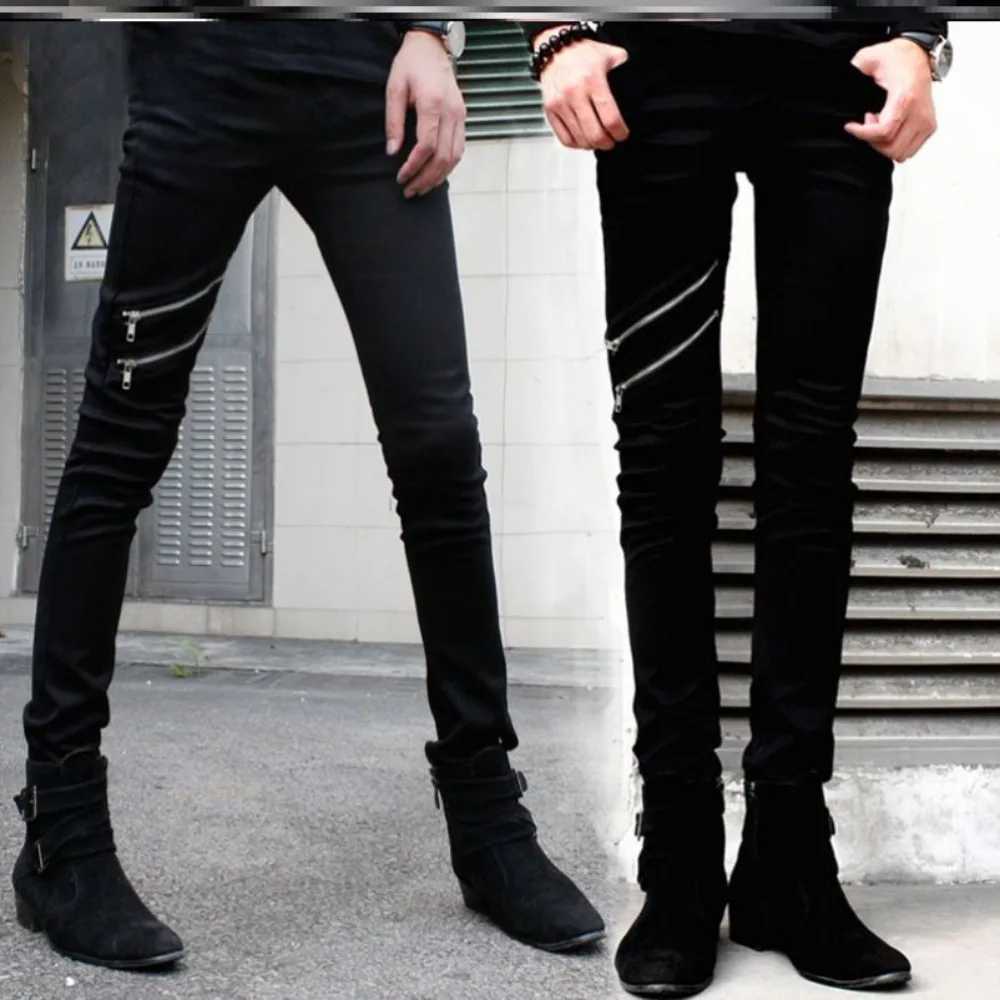 High Quality Casual zipper designer mens jeans spring/summer Korean new trend black ultra-thin elastic pencil Trouser mens T250109