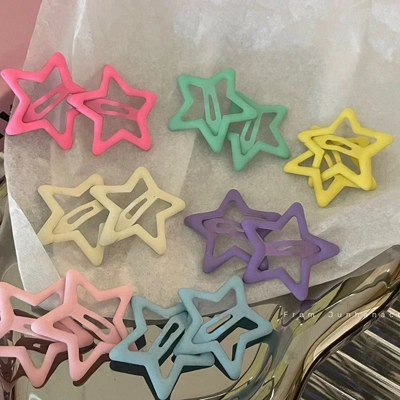 2010Pcs Girls Y2K BB Star Clips For Kids Solid Color Headwear Alloy Barrettes Cute Glitter Hair Hairpins Accessories 241228