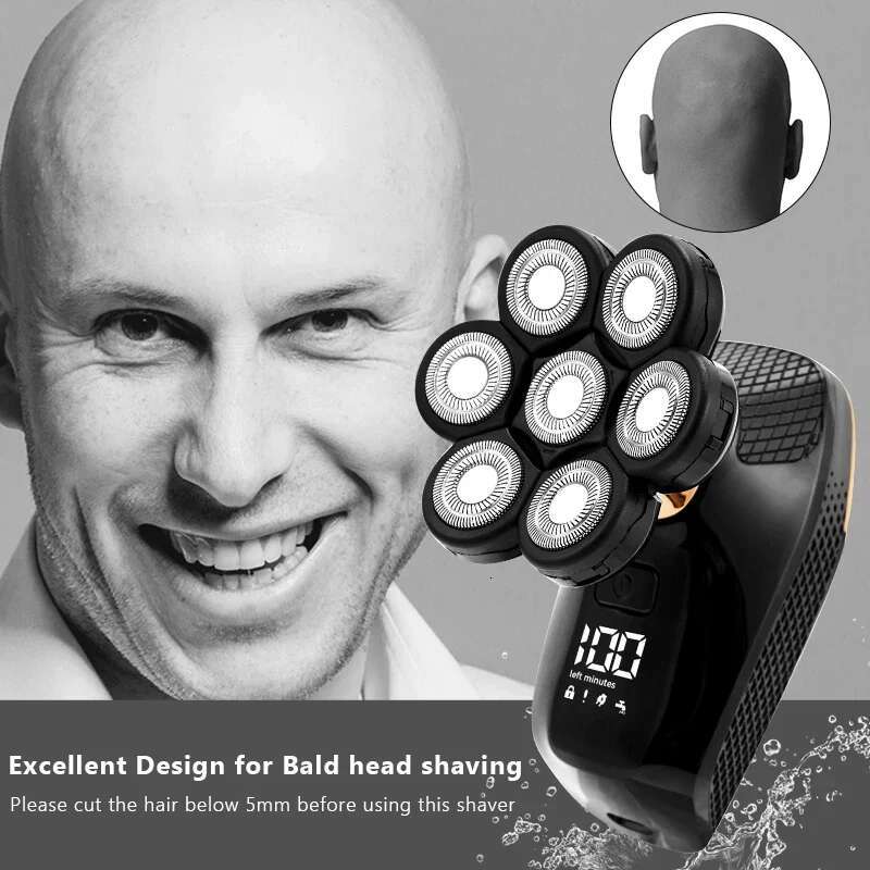 5 In 1 7D Men's Rechargeable Bald Head Electric Shaver 7 ating Heads Beard Nose Ear Hair Trimmer Razor Clipper Facial Brush
