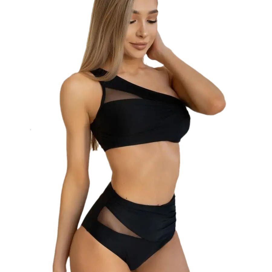 2025 New Split Sexy Mesh Bikini Solid Color Wrinkle Fashion Swimsuit Sexy Beach Bikini Designer Swimsuit