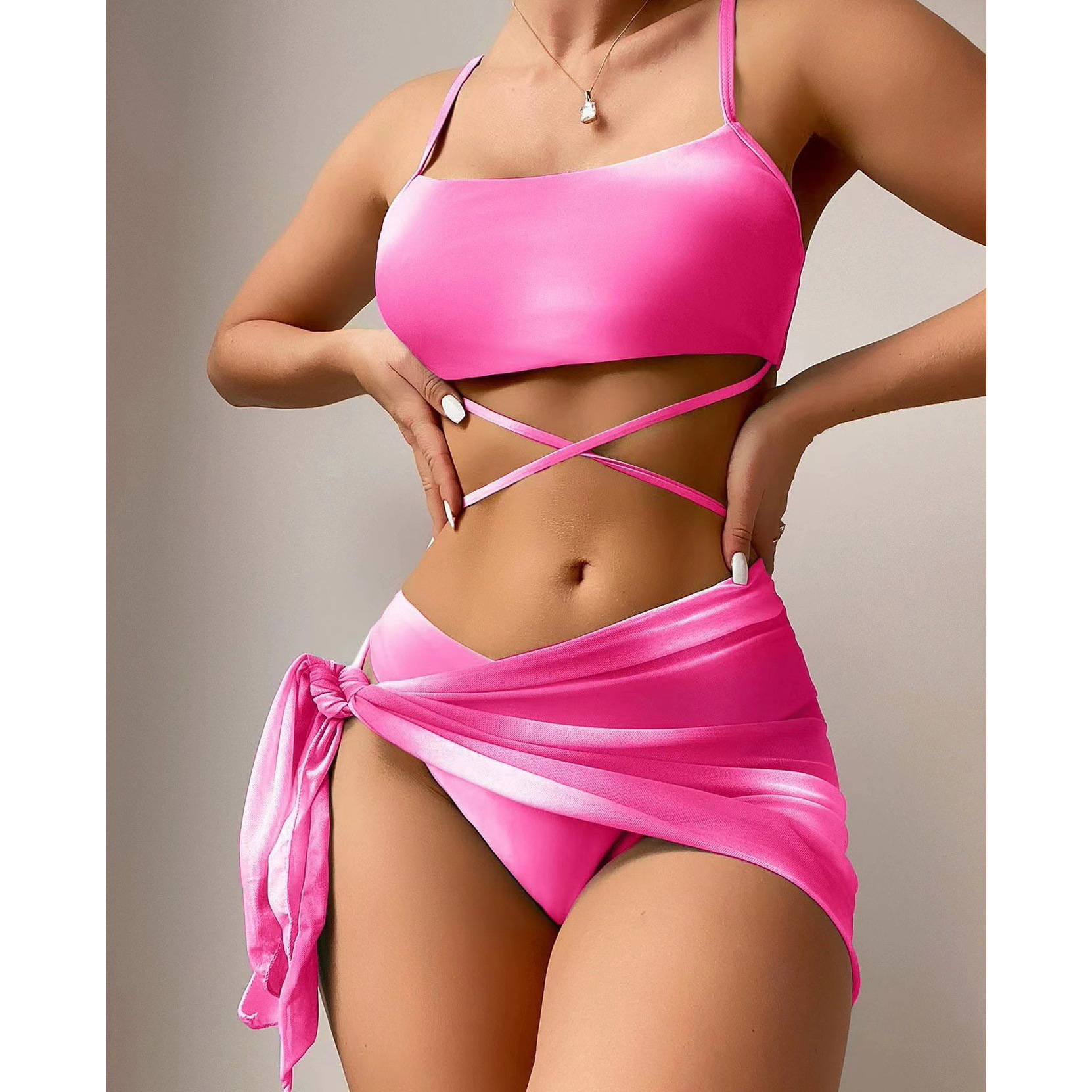 2025 new tie dye women's three piece mesh skirt split designer bikini swimsuit