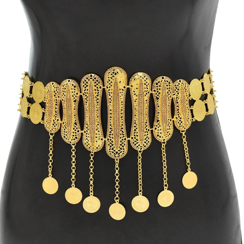 Golden Coin Women Body Chains Arab Charms Tassel Bohemian Ethnic Waist Jewelry Statement Afghan Rhinestones Waist Chains Female 250107