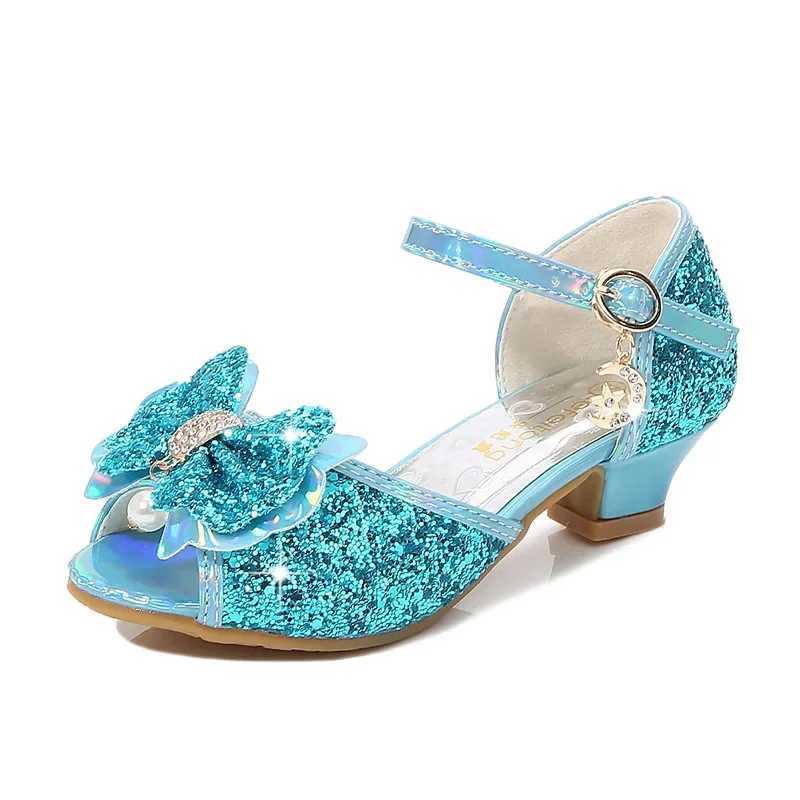 Childrens Princess Wedding Leather Shoes Summer Classic Bow Girls Crystal Sandals Sparkling Par Dance Childrens High Heels W250108