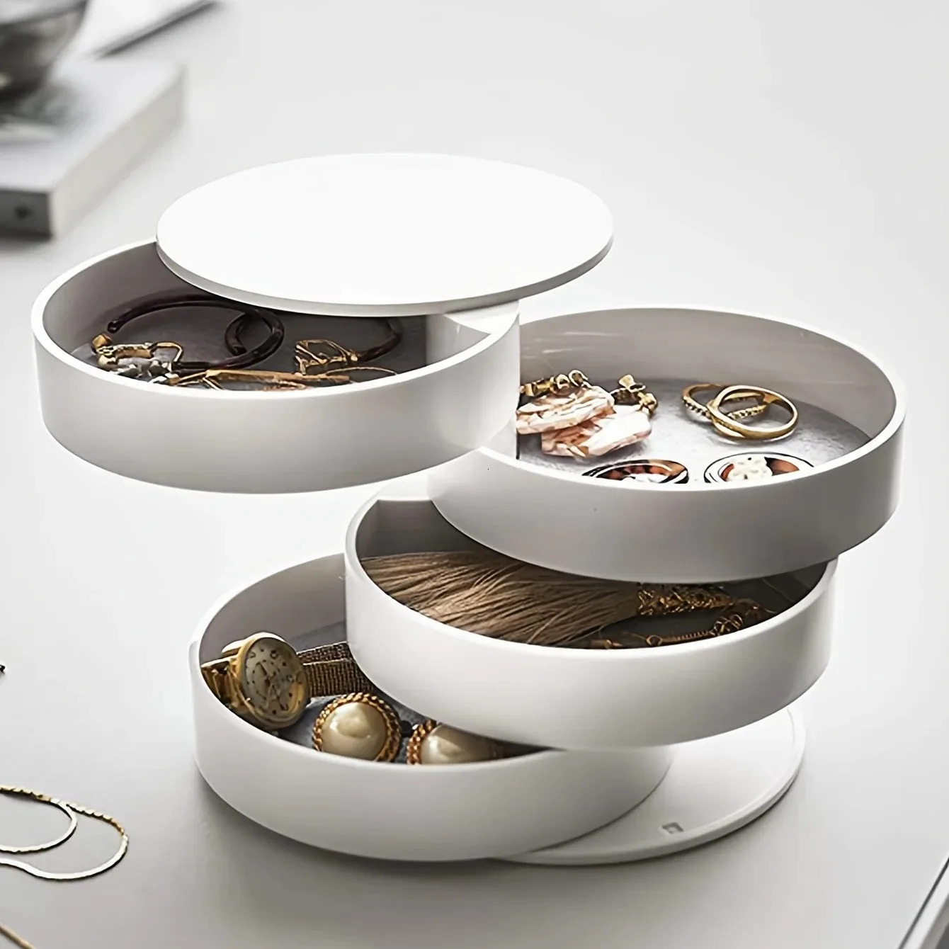 Rotating Multi-layer Flannel Dust-proof Desktop Storage Box Hair Accessories Jewelry Box Jewelry Organizer Display Case 250106