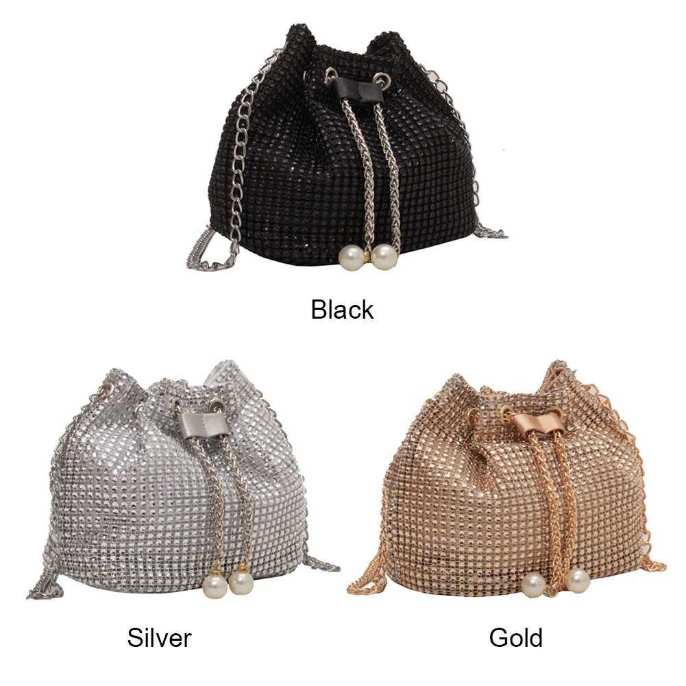 Women Luxury Shoulder Bag Solid Color Rhine Glittering Sahel Bag Drstring Shinny Sling Purse Dinner Party BagXJ250227