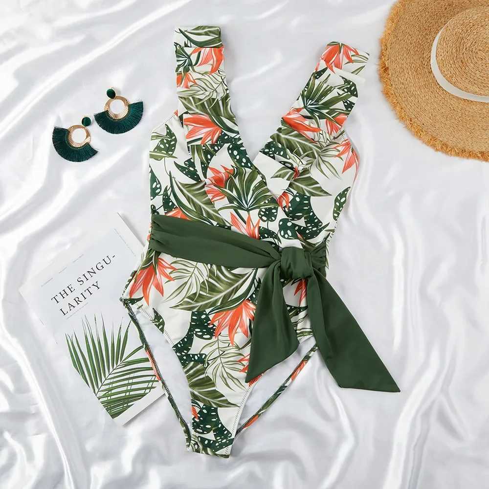 Tankini One Piece Swimsuit Women Plus Size Swimsuit Bathing Suit Ruff Halter Beachwear Monokini One Piece Swimwear Women 2024XJ240108