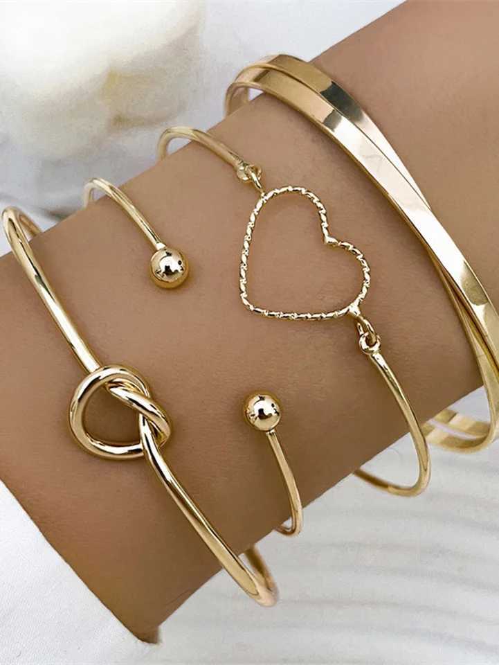 4Pcs/Set Tren Geometry Charm Open Bracelets for Women Fashion Alloy Heart Knot Cuff Bangle Bracelet Jewelry Gift PulseiraXJ250109