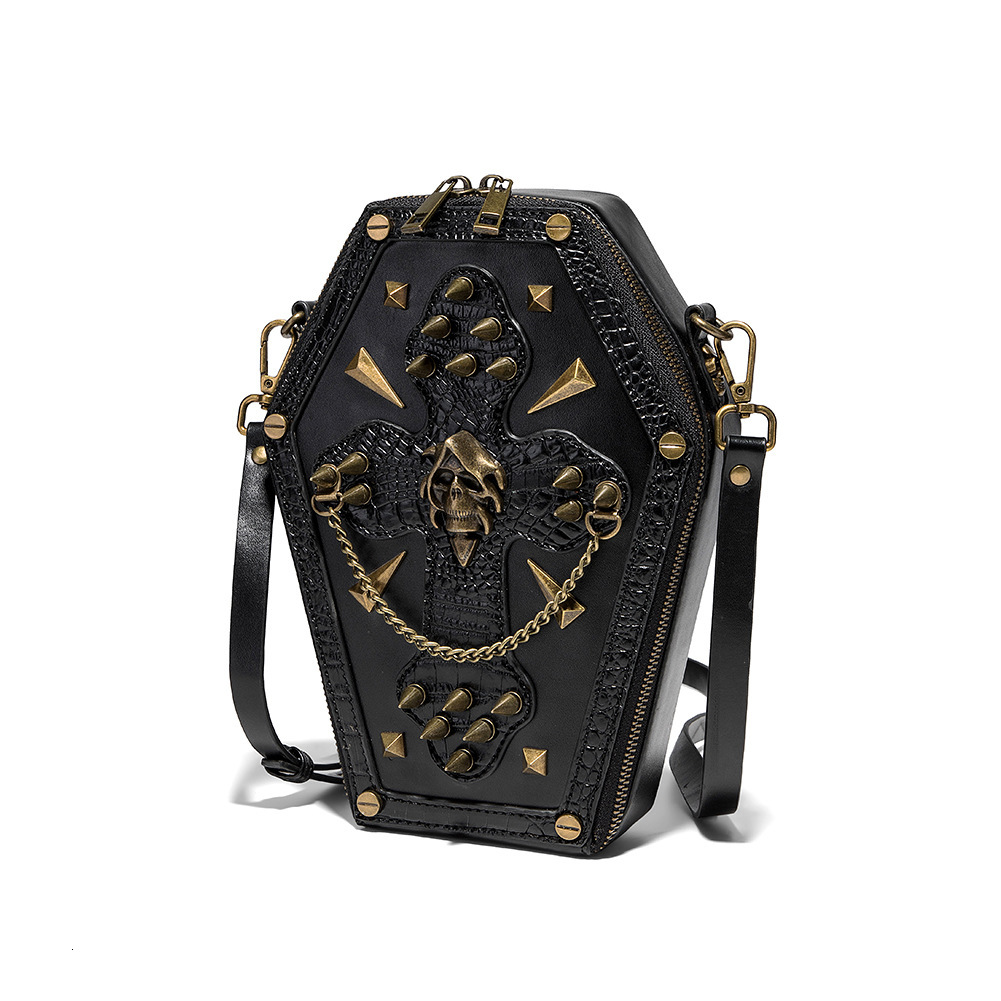 TEMU New Punk Skull Head Coffin Motorcycle Chain Women's One Shoulder Crossbody Bag