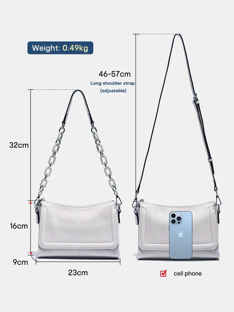 Zency 2024 New Fashion Acrylic Chain Handbags Soft Leather Top-handle For Women Small Underarm Bag White Crossbody