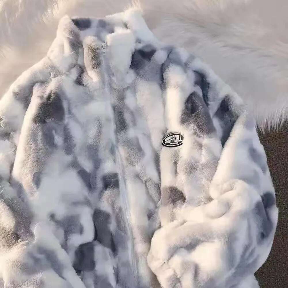 New Women's Tie Dye Lamb Fleece Jacket Autumn Winter Zipper Outerwear Warm Plush Jackets Haruku Casual Loose Female Thick Coat