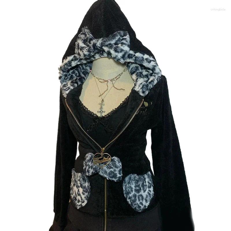 Womens Hoodies Streetwear Spliced Pullover Hoodie Women Hip Hop Harajuku Plush Retro Zipper Slim Casual Fashion Sportswear