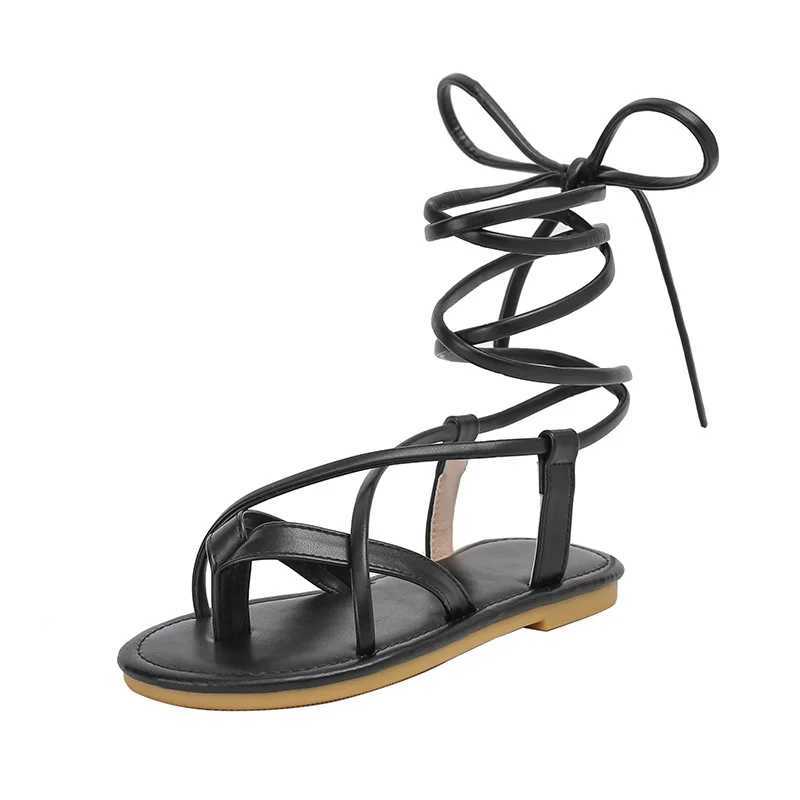 2024 New Womens Shoes Black Cross Belt Roman Sandals Summer Soft Bottom Comfortable Childrens Princess Shoes Flat Shoes Casual Flip Cover W250108