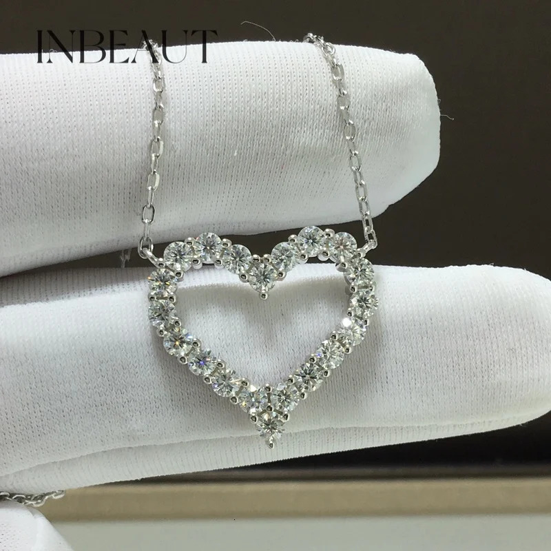INBEAUT 9K White Gold Total 12 ct Excellent Cut Pass Diamond Tester D Color Heart Pendant Necklace for Wedding 241220