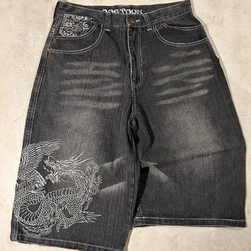 2024 summer denim shorts hiphop Harajuku dark style Y2K casual super personality pattern loose ins trend 250106