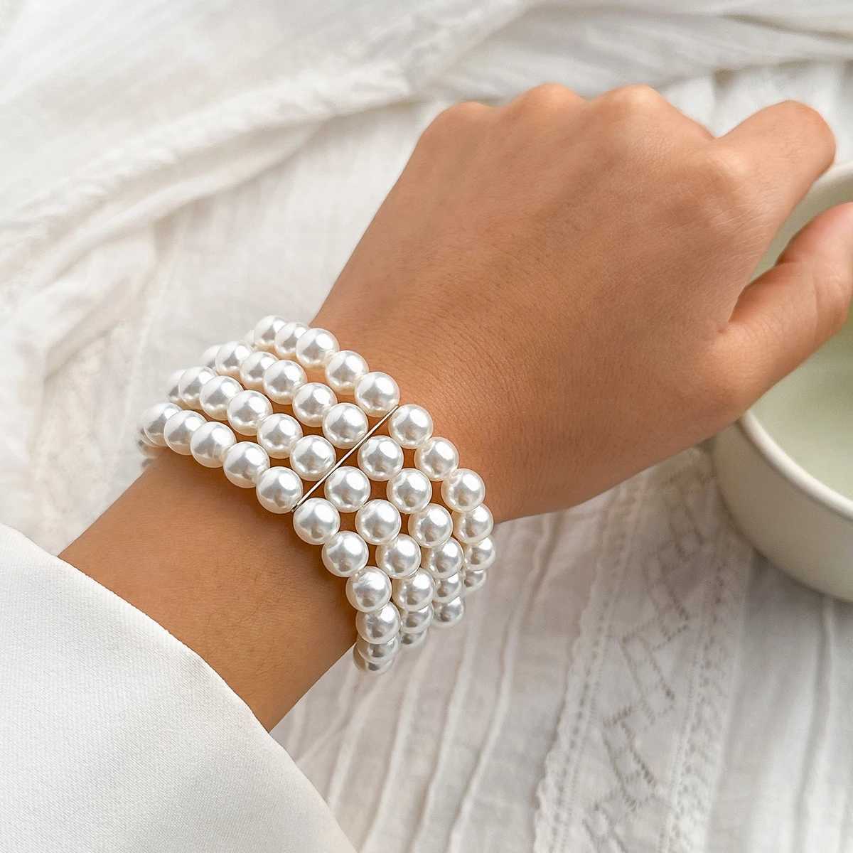 IngeSight.Z Luxury Multilayer Imitation Pearl Beaded Wide Cuff Bracelets For Women Simple Charm Bangles Party Birtay GiftsXJ250109