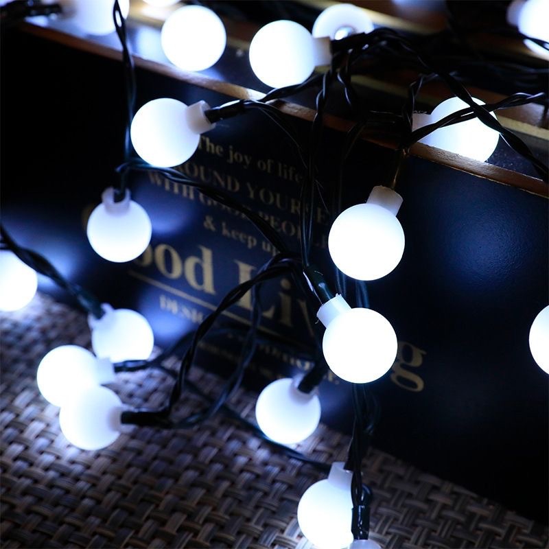 LED solar frosted small white ball light string outdoor waterproof camping atmosphere light tent decoration battery box light strip