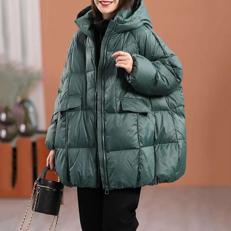 Lagabogy 2024 New Winter Women White Duck Down Jacket Hooded Warm Oversize Puffer Coat Female Casual Loose Parkas Pocket Outwear