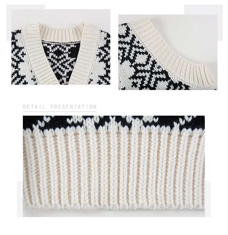 Fair Isle Sweater For Women V-Neck Button-Up Sleeveless Geometric Knit Vest Teen-Girl Vintage Fall Winter Christmas Outfit