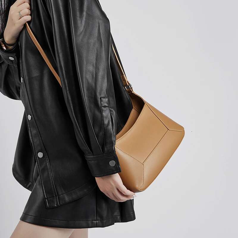 Burminsa Cowhide Genuine Leather Underarm Shoulder Bags For Women 2025 Trend Designer Crossbody Purses Geometric Ladies Handbags