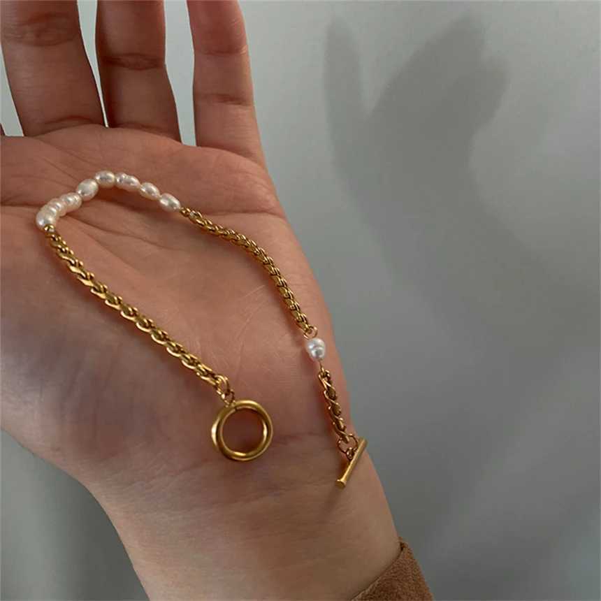 316L Stainl Steel Simplicity Vintage Irregular Shed Pearl OT Buckle Chain Bracelet For Women Fashion Fine Jewelry Gift B628XJ250109