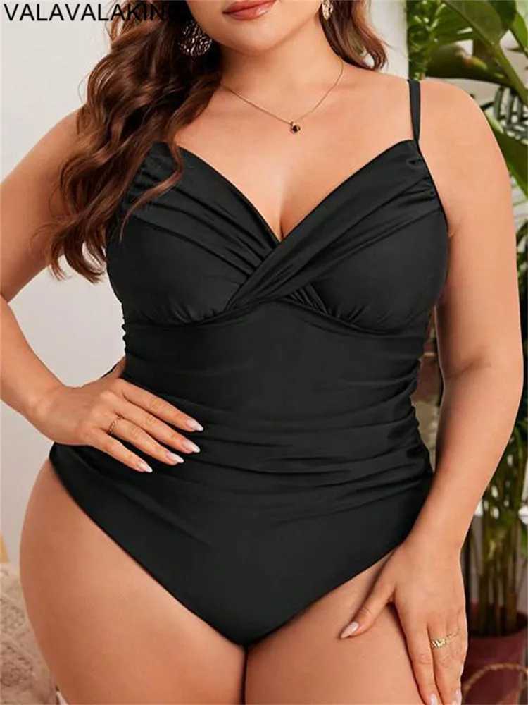 2025 Sexy Black Sreapped Plus Size Swimwear Women Push Up Cross Large One Piece Swimsuit Lady Beach Chubby Curvy Bathing SuitXJ240108