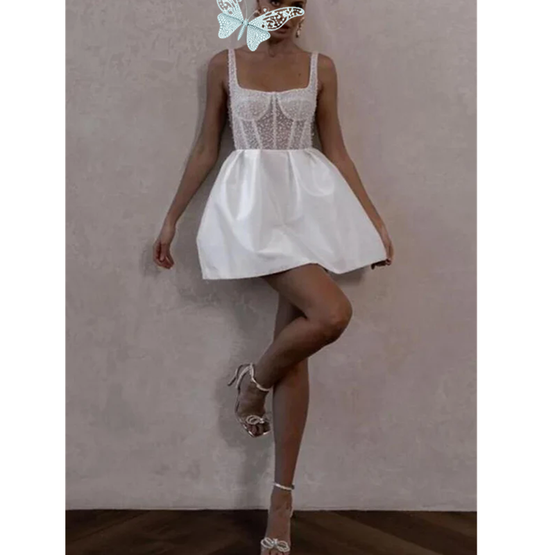 Elegant Beading Short Wedding Dress Women V Neck Pleat Sleeveless Backless Sequins Simple Bridal Gown Above Knee Vestido De Noiva