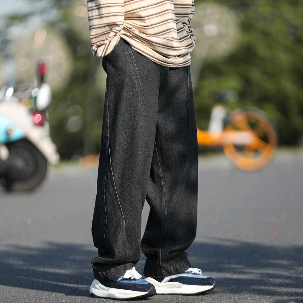 Japanese style retro fashionable mens youth jeans loose straight wide leg high street casual work jeans all year round M250109