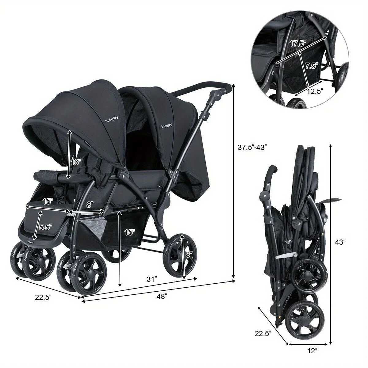 Folding twin baby stroller lightweight travel stroller baby stroller as a Halloween and Christmas gift W250109