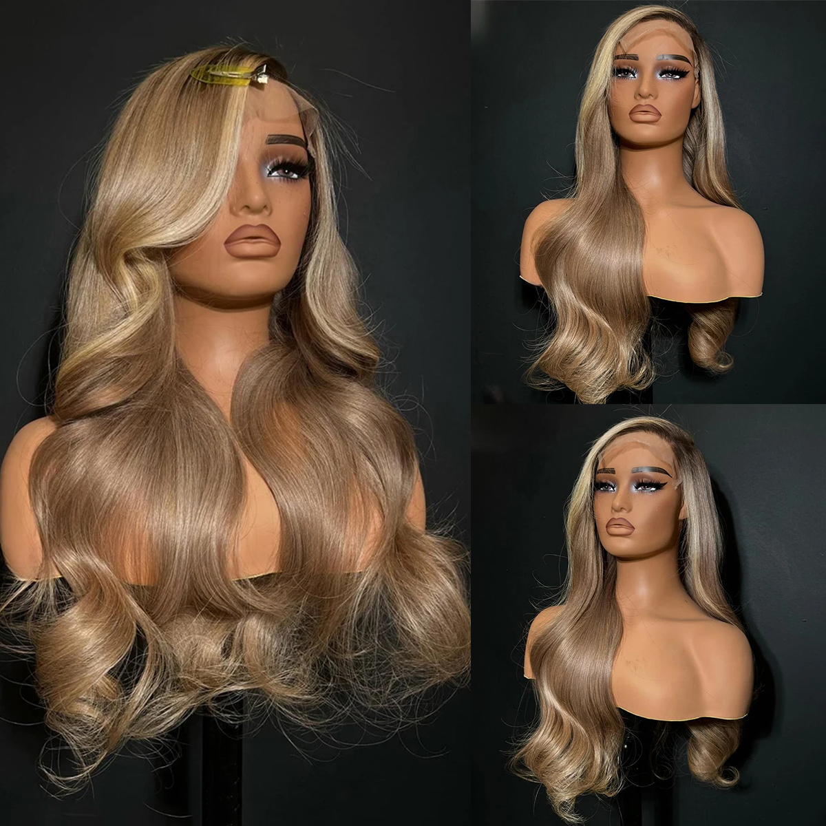 Brazilian 30 Inch Transparent 13x4 13x6 HD Lace Frontal Wig Pre Plucked Ash Blonde Highlight Body Wave Simulation Human Hair Wigs for Women