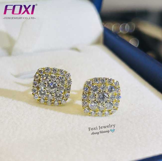 Stock Sier Jewelry Iced Out Cluster Stud Pass Dia Tester Women Screw Back Moissanite Earrings