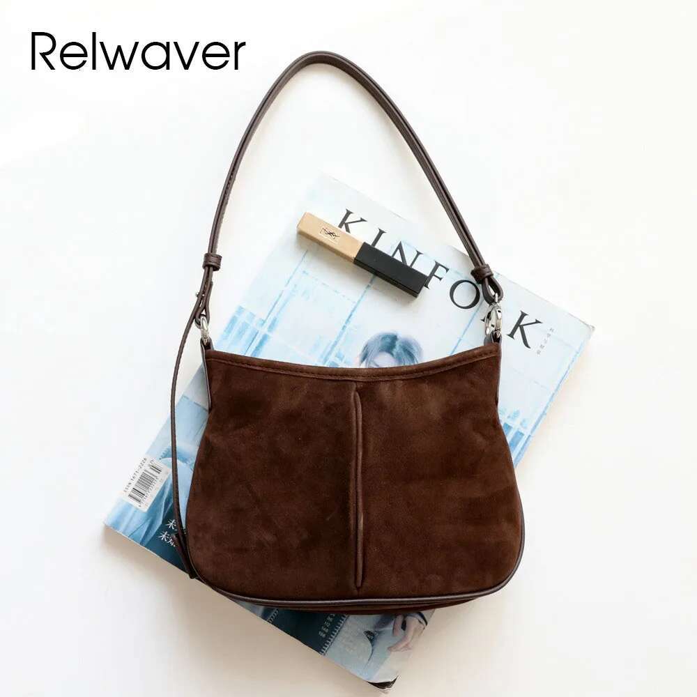 Relwaver Bucket Genuine Leather Sheep Suede 2025 Spring Red Coffee Fashion Women Shoulder Small Chic Crossbody Bag