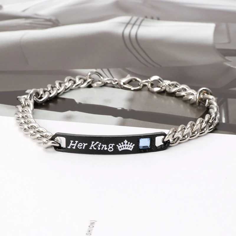 2pcs Fashion Couple Bracelets His Queen Her King Pendant Stainl Steel Bracelets Surprise for Boyfriend GirlfriendXJ250109