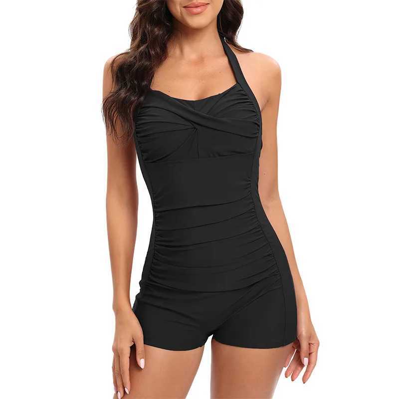 Solid Color Conservative One Piece Swimsuit Women 2024 Pated Slim Tankini ss Bikini Summer Beach Vacation Sport SwimwearXJ240108