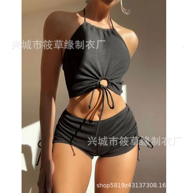 2025 women's conservative solid color swimsuit bikini sexy backless swimming designer trendy beach swimsuit