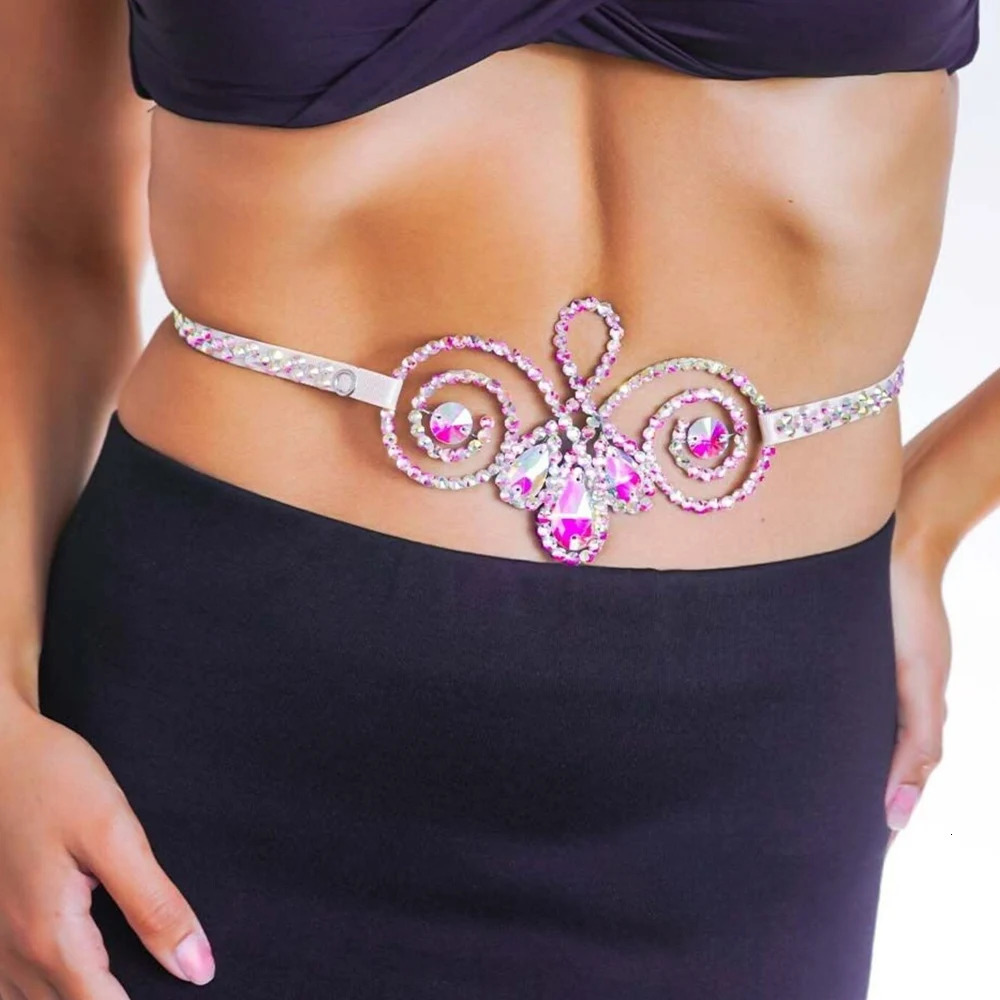 Sexy Rhinestone Belly Dance Waist Belt for Women Dress Clothing Geometric Shape Colorful Crystal Belly Chain Ballroom Jewelry 250107