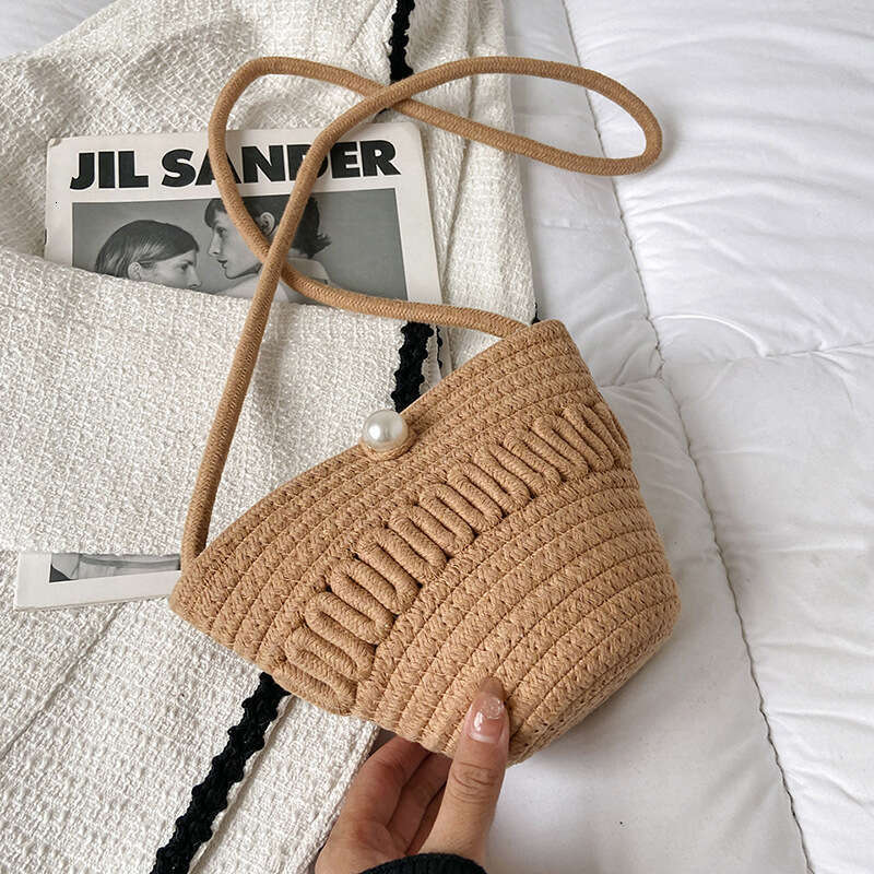 Diagonal Grass Mobile Phone Change Key Hollowed Out Cotton Thread Woven Bag, Casual And Cute Women's Bags