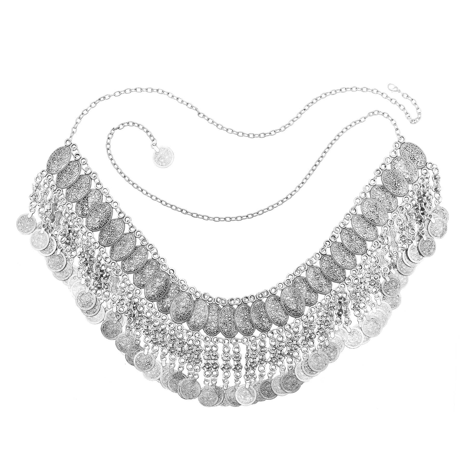 Vintage Oval Carved Flower Coin Tassel Waist Belly Chains Body Jewelry Gypsy India Bohemian Summer Beach Party Metal Coins Belts 250107